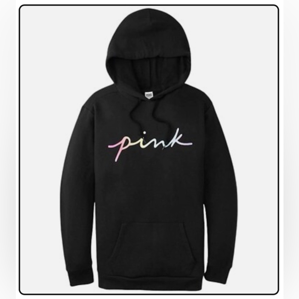 PINK Victoria's Secret Black Rainbow Hoodie- Oversized XS